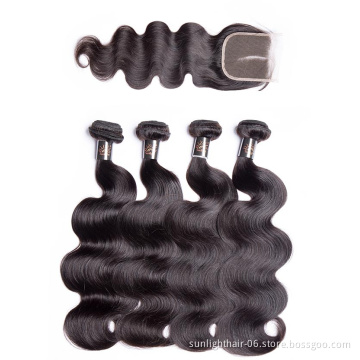 2019 Sunlight Human Hair  last 5years   12A 4 Bundles Brazilian Body Wave Hair bundles With free/middle/3partClosure hair